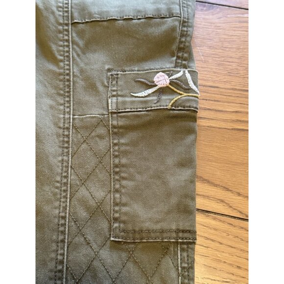 Anthropologie Women  Austen Embroidered Green Floral Cargo Skinny Pants Size 26 - Picture 8 of 16